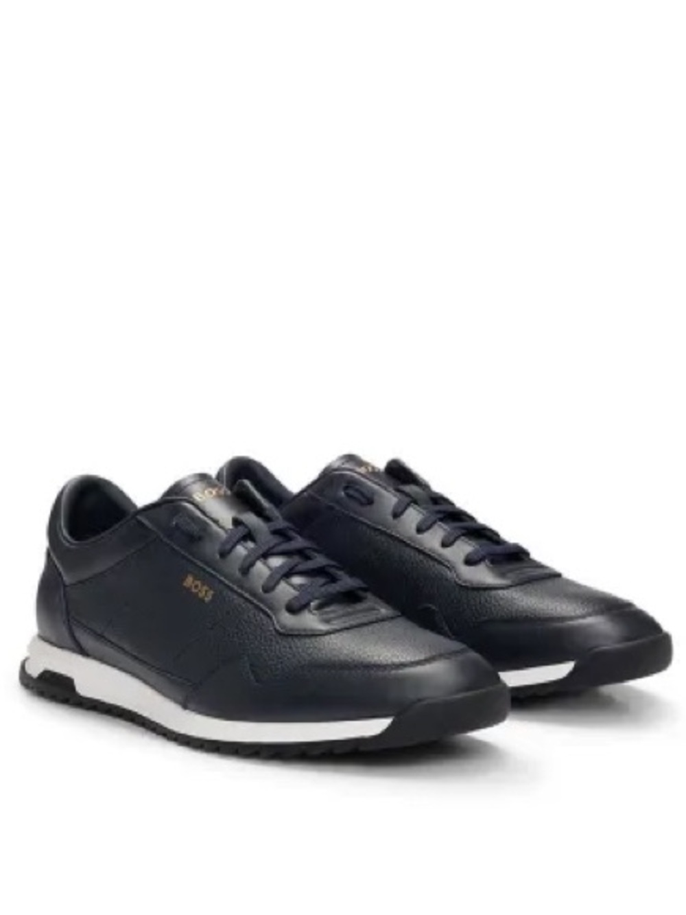 BOSS Zayn Lowp Leather Low Top Sneakers Lace Up Dark Navy Blue Mens Sz 45